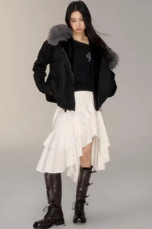 Black Suede Fur Collar Jacket