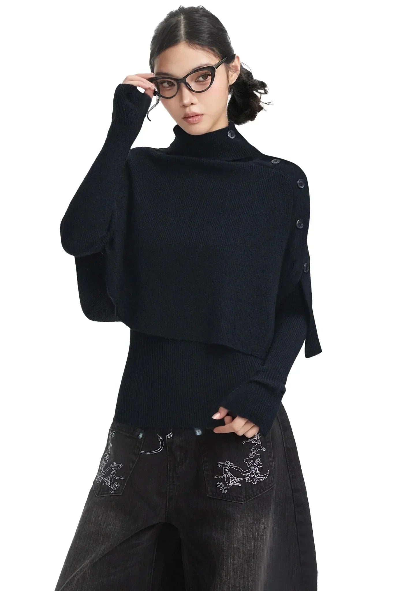 Black Turtleneck Cape Sweater