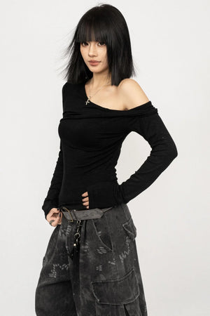Black Twisted Off-Shoulder Top