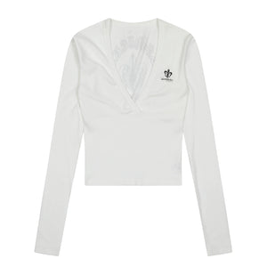 Black V-Neck Long-Sleeved Slim Top