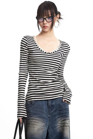 Black V-Neck Slim Fit Top