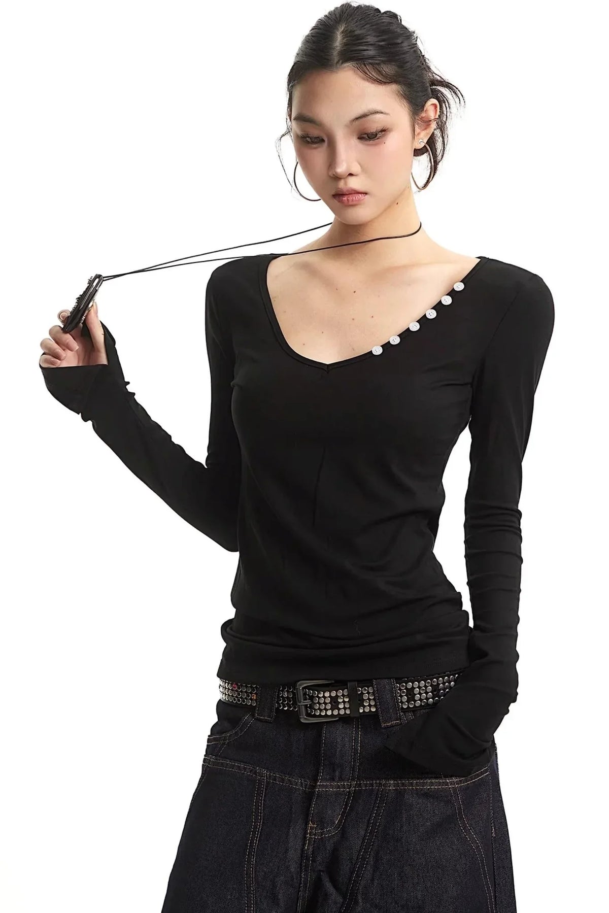 Black V-Neck Slim Fit Top
