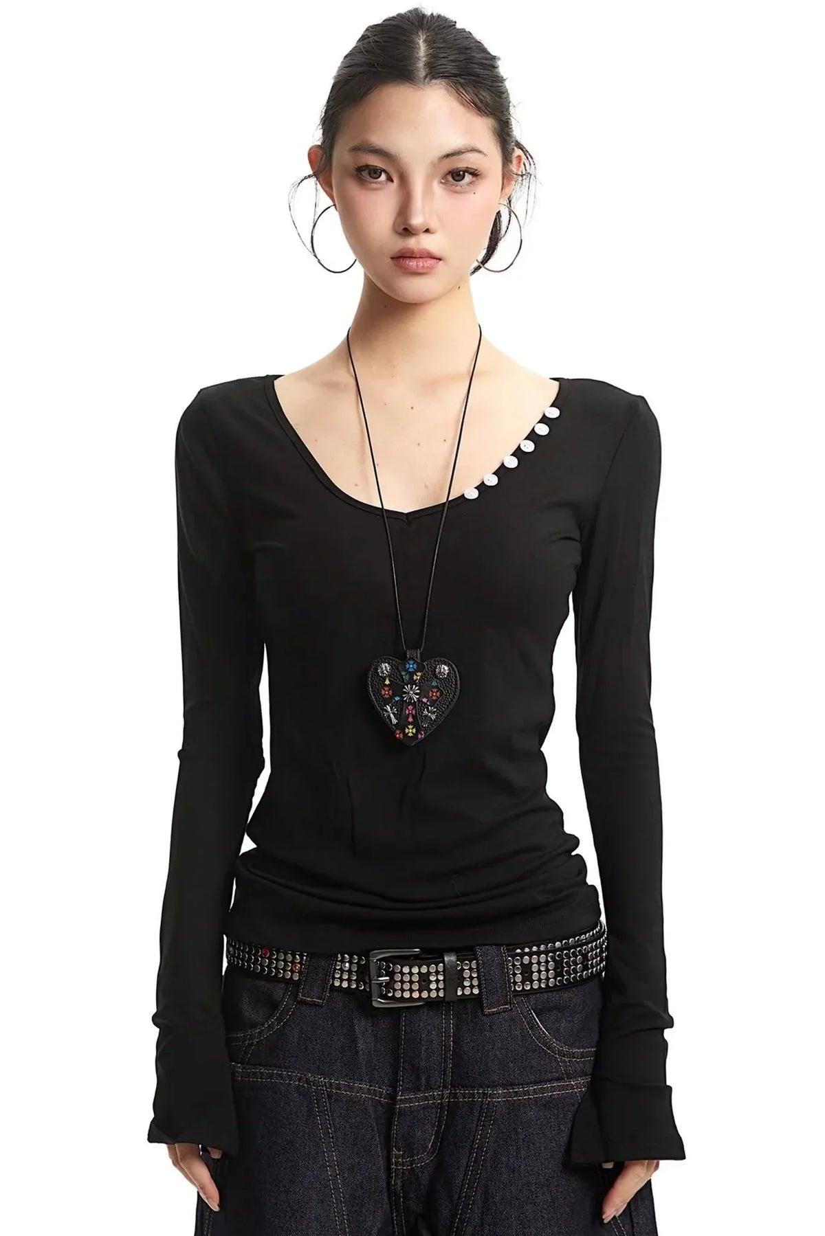 Black V-Neck Slim Fit Top