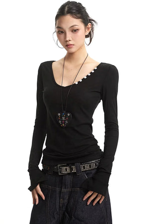 Black V-Neck Slim Fit Top