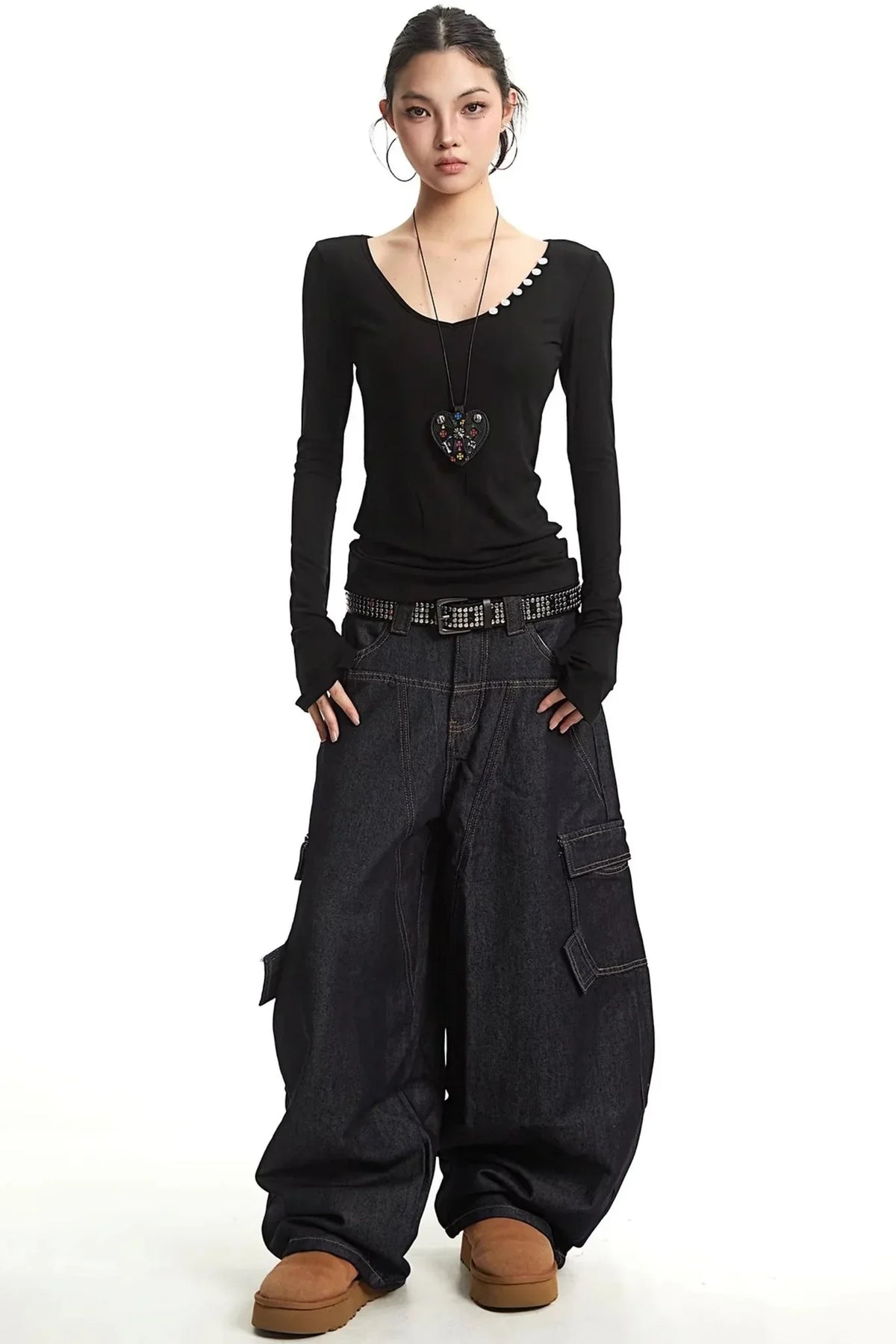 Black V-Neck Slim Fit Top