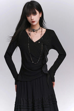 Black V-Neck Top