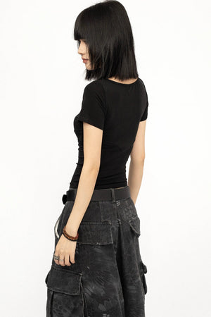 Black V-Neck Y2K Top