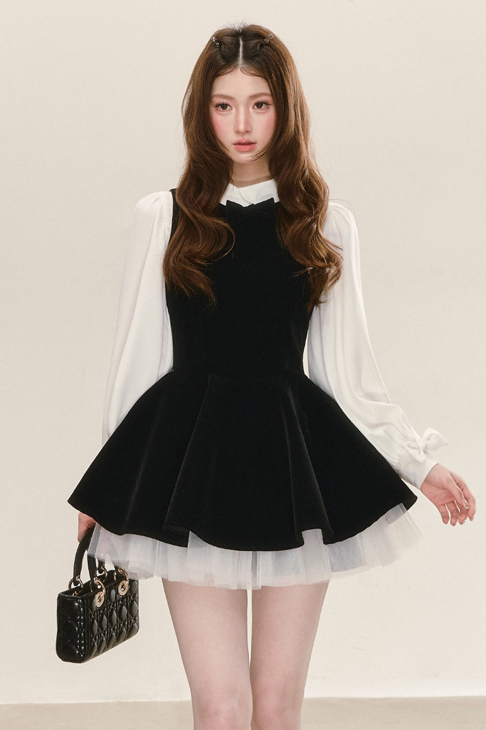 Black Velvet Dress with Shirt Set-Up