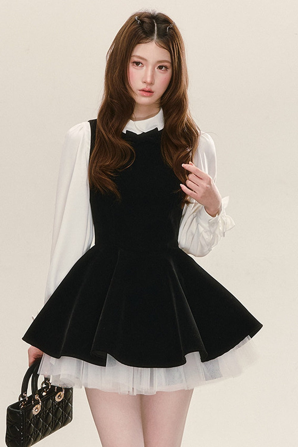 Black Velvet Dress with Shirt Set-Up