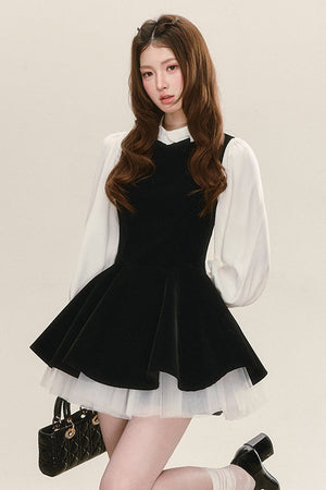 Black Velvet Dress with Shirt Set-Up