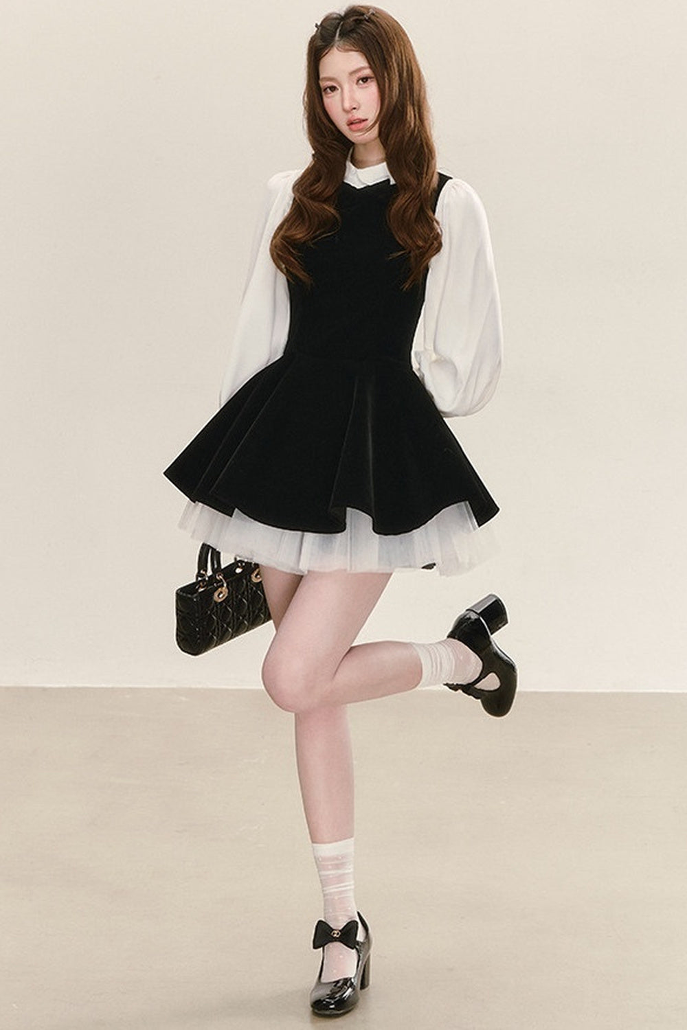 Black Velvet Dress with Shirt Set-Up