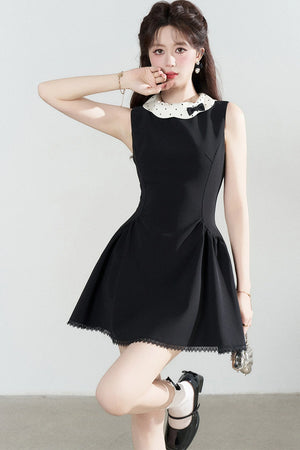 Black Waist-Cinching A-Line Dress
