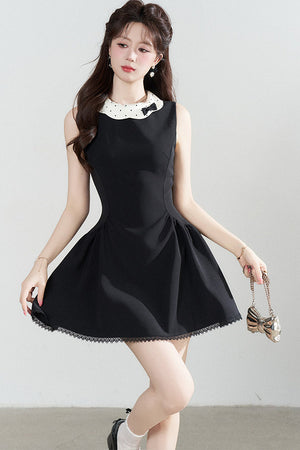Black Waist-Cinching A-Line Dress