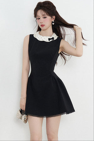 Black Waist-Cinching A-Line Dress