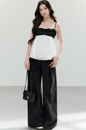 Black White Color Block Camisole Top and Pants Set-Up