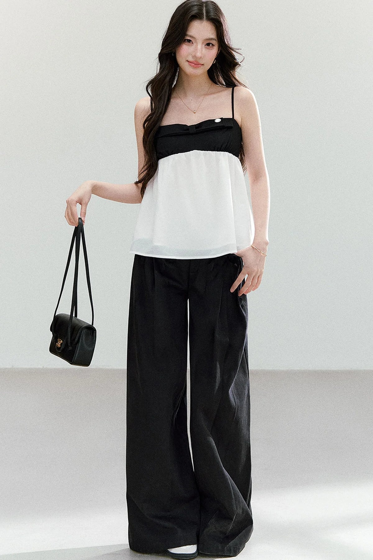 Black White Color Block Camisole Top and Pants Set-Up