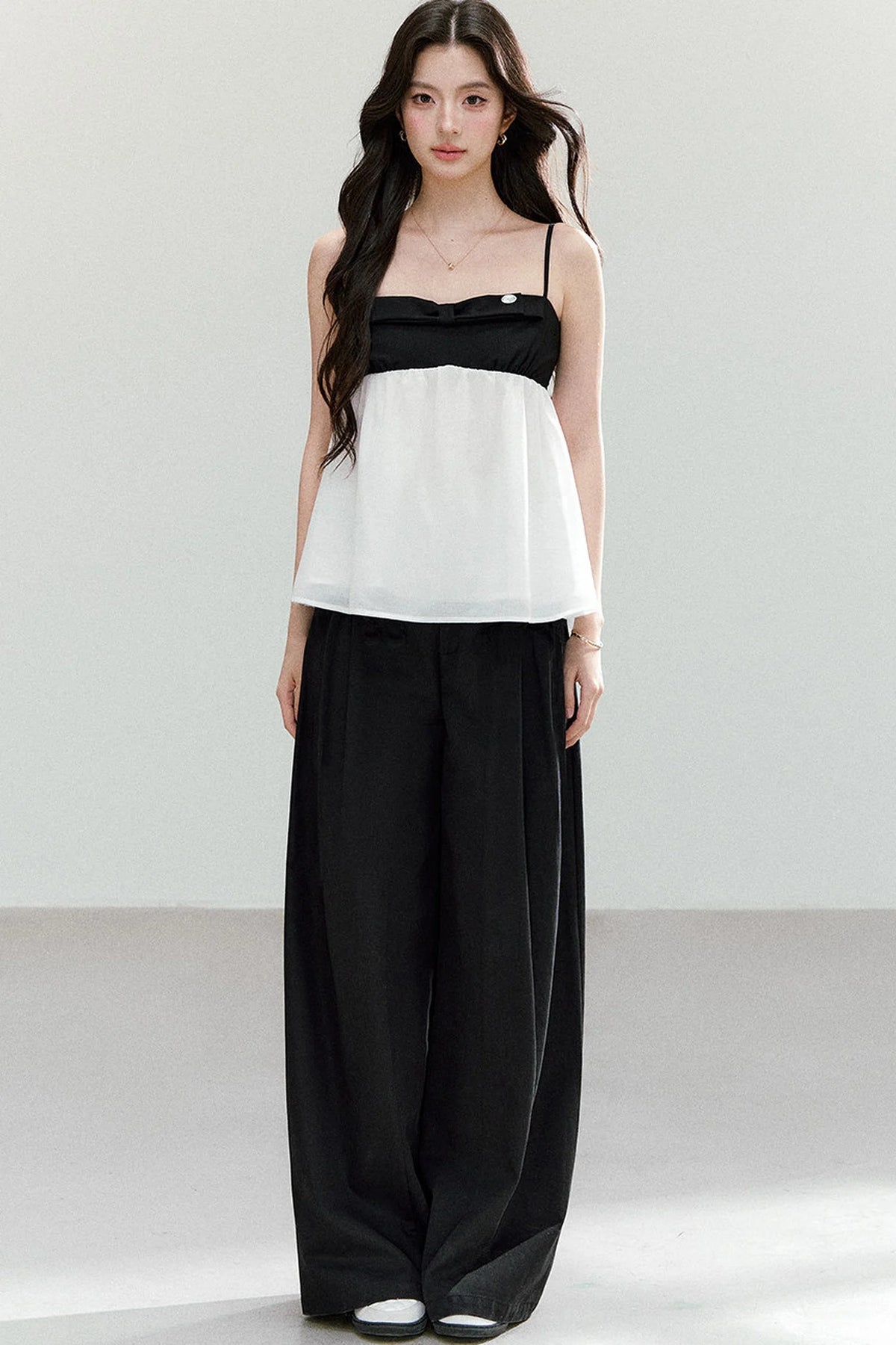 Black White Color Block Camisole Top and Pants Set-Up
