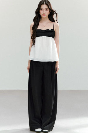 Black White Color Block Camisole Top and Pants Set-Up