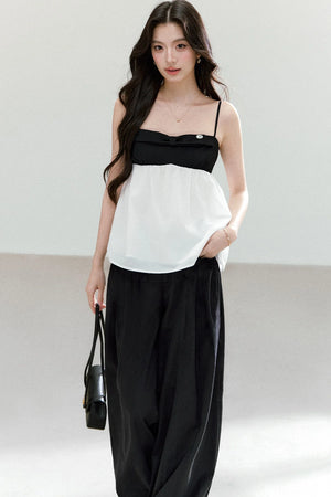 Black White Color Block Camisole Top and Pants Set-Up