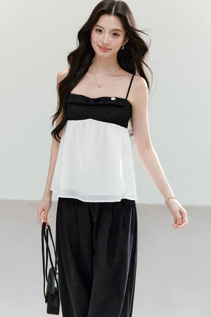 Black White Color Block Camisole Top and Pants Set-Up