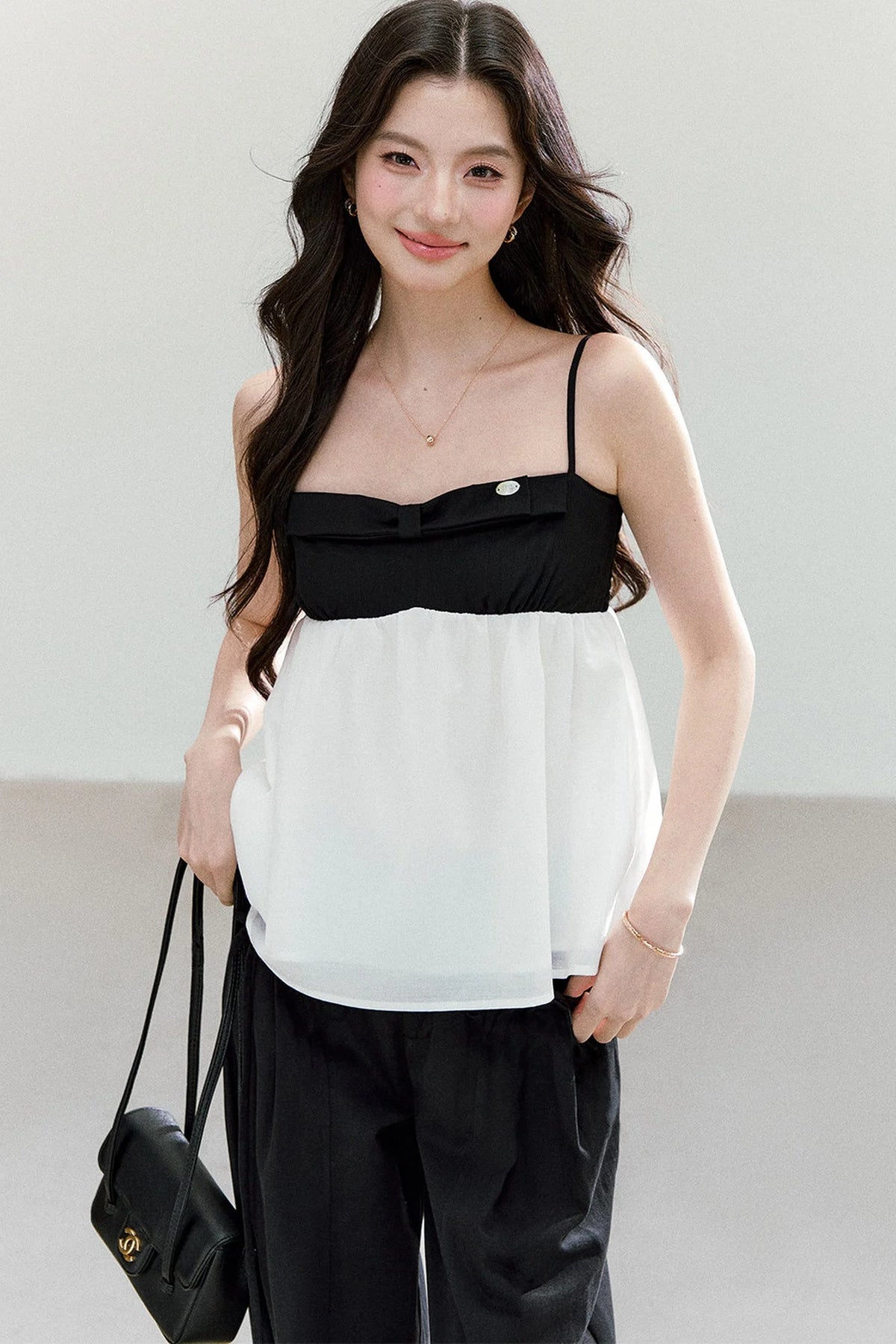 Black White Color Block Camisole Top and Pants Set-Up