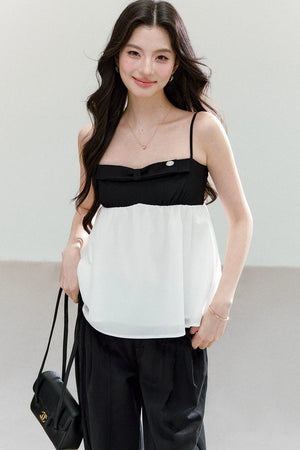 Black White Color Block Camisole Top and Pants Set-Up