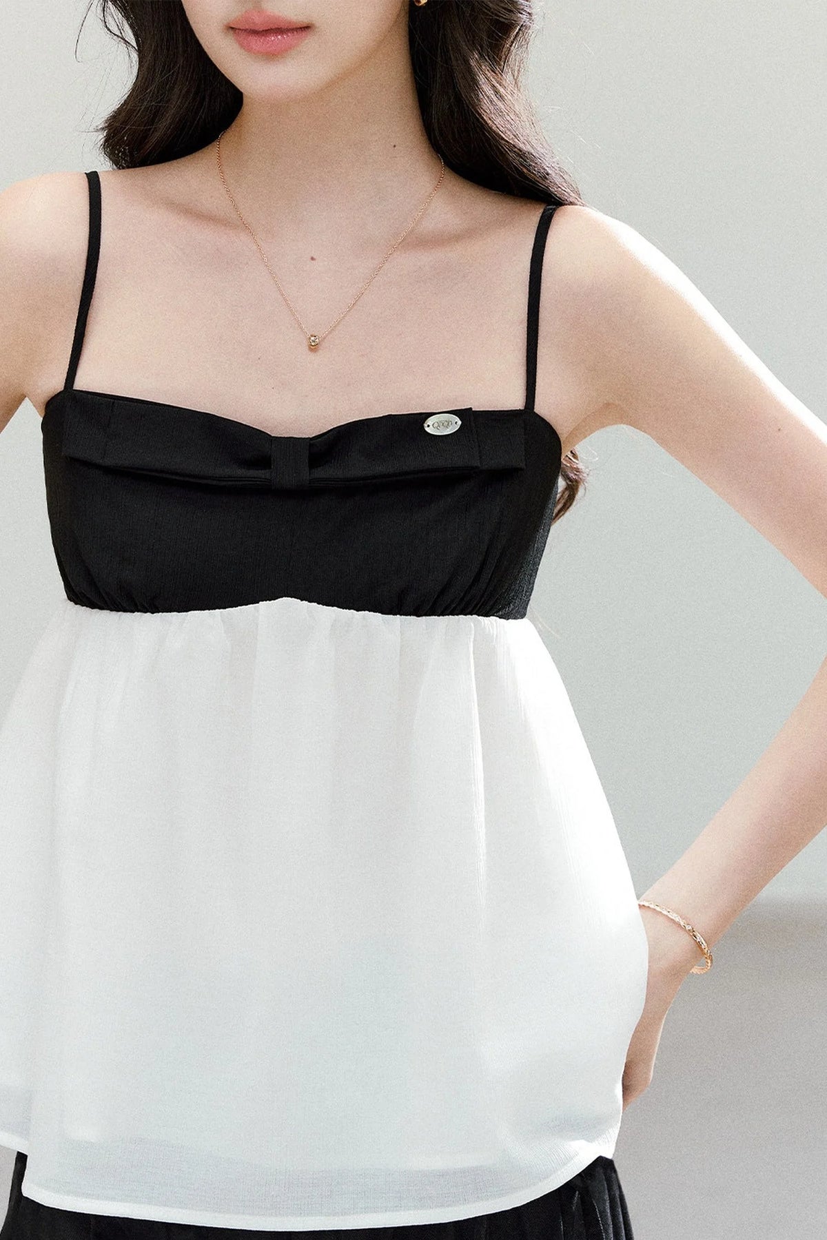 Black White Color Block Camisole Top and Pants Set-Up