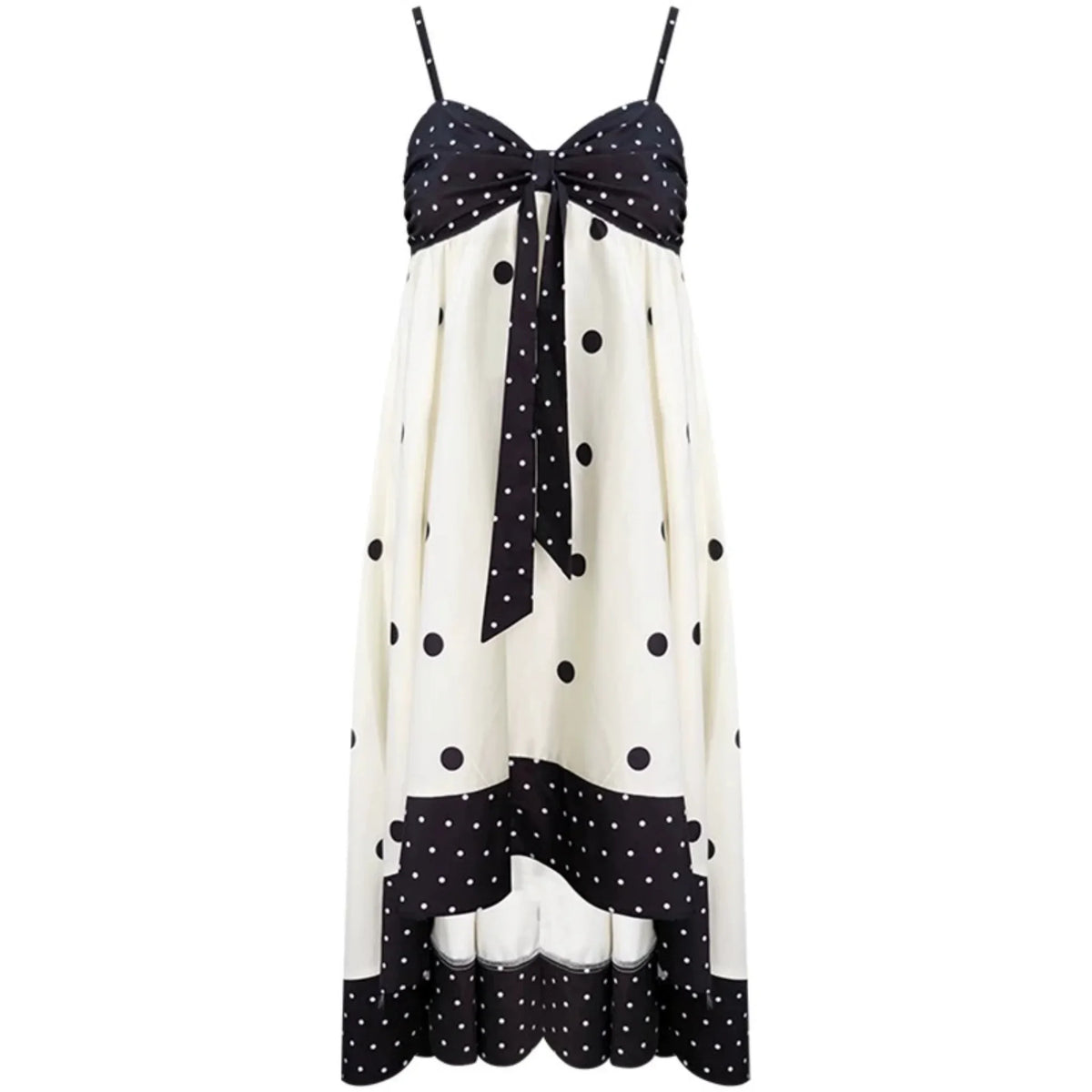Black White Polka Dot Bow Suspender Dress