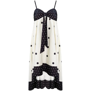 Black White Polka Dot Bow Suspender Dress