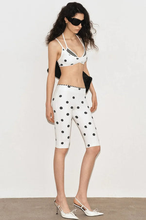 Black White Polka Dot Tie Bra Top