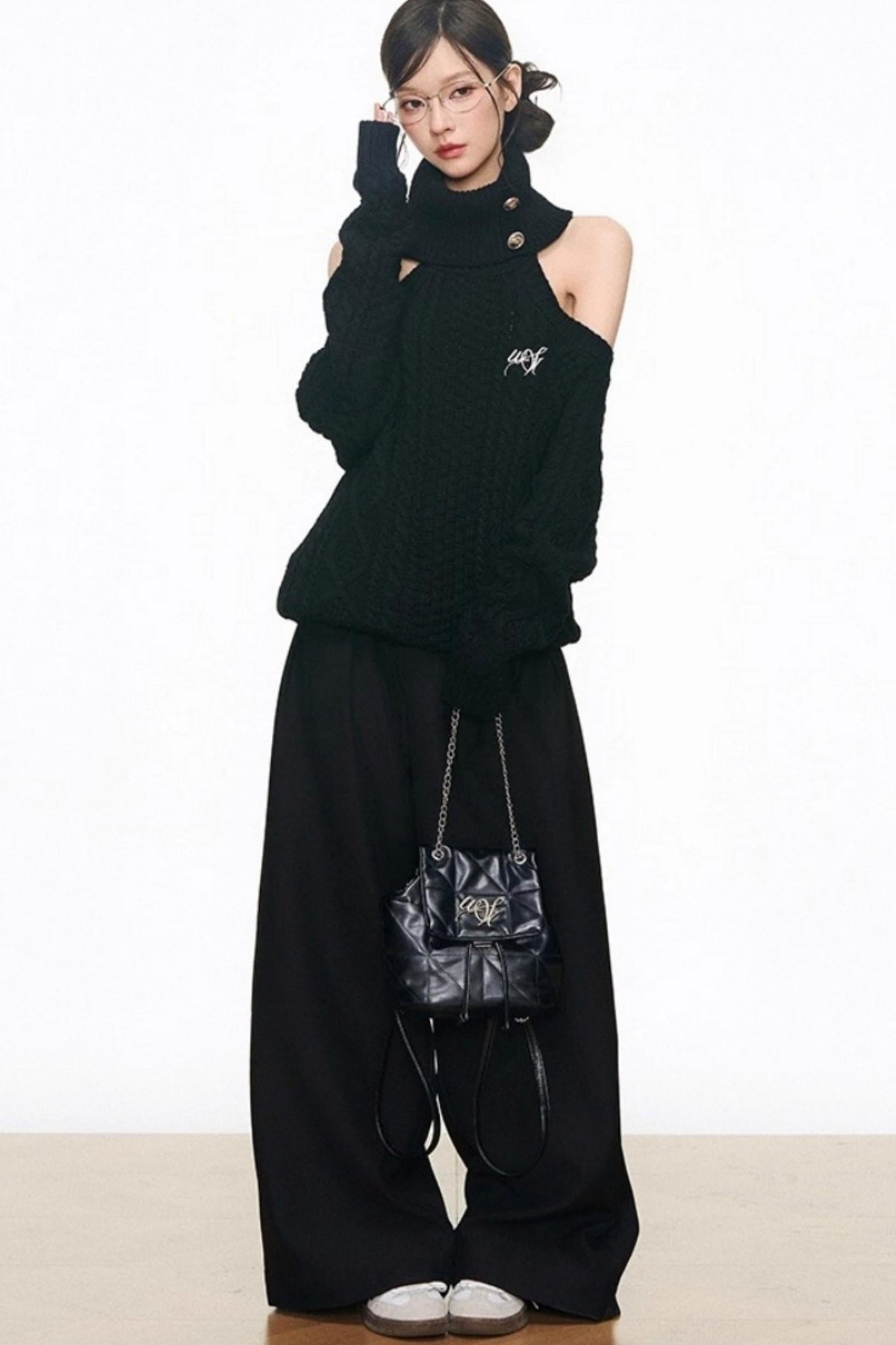 Black Wide-Leg Suit Pants