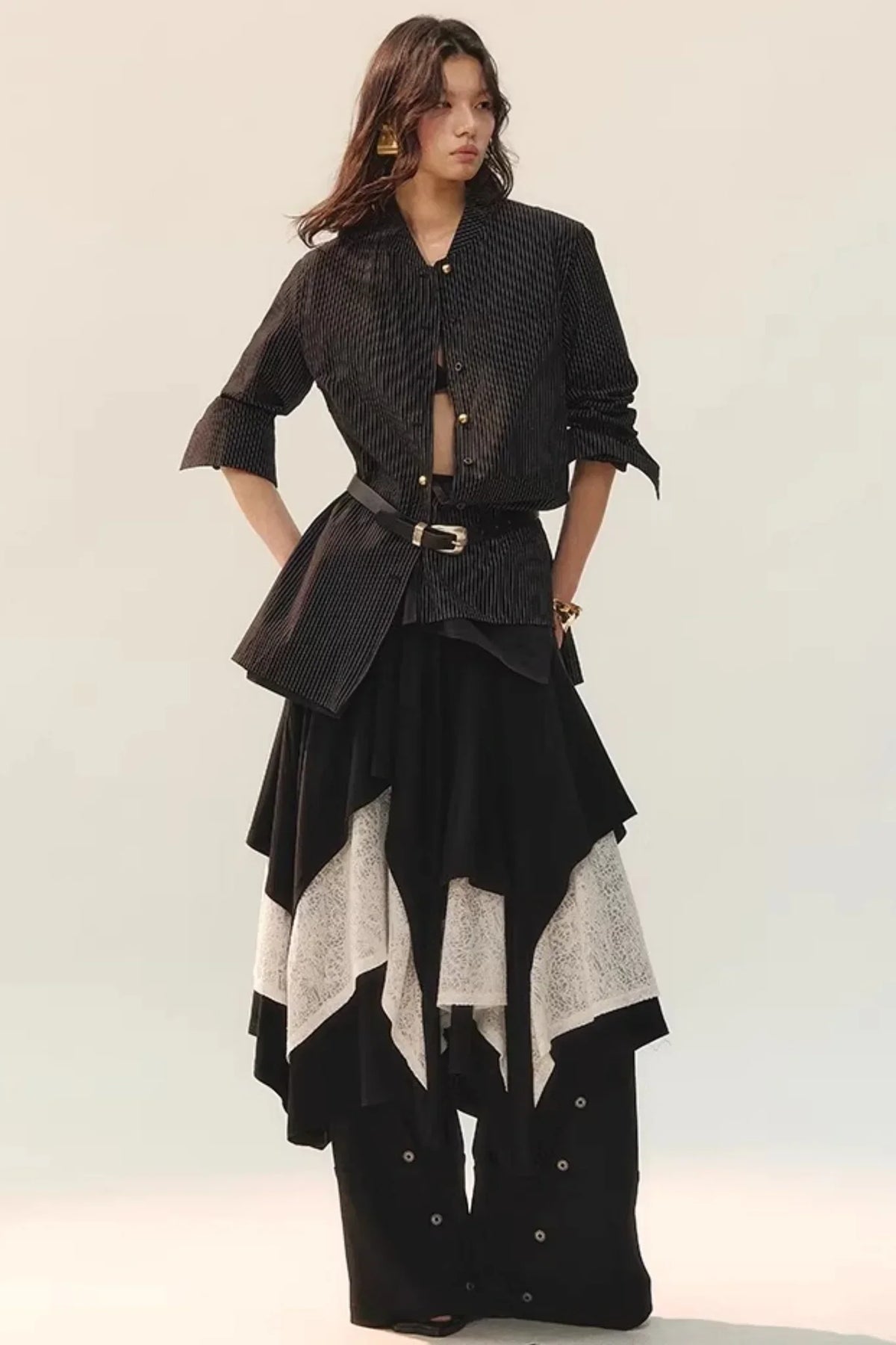 Black Wool Lace Top & Skirt Set-Up