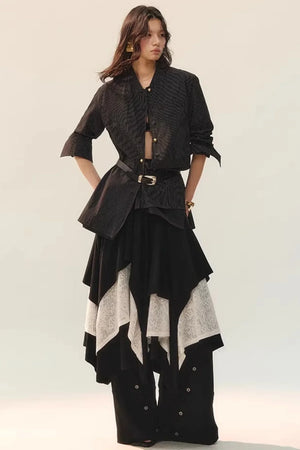 Black Wool Lace Top & Skirt Set-Up
