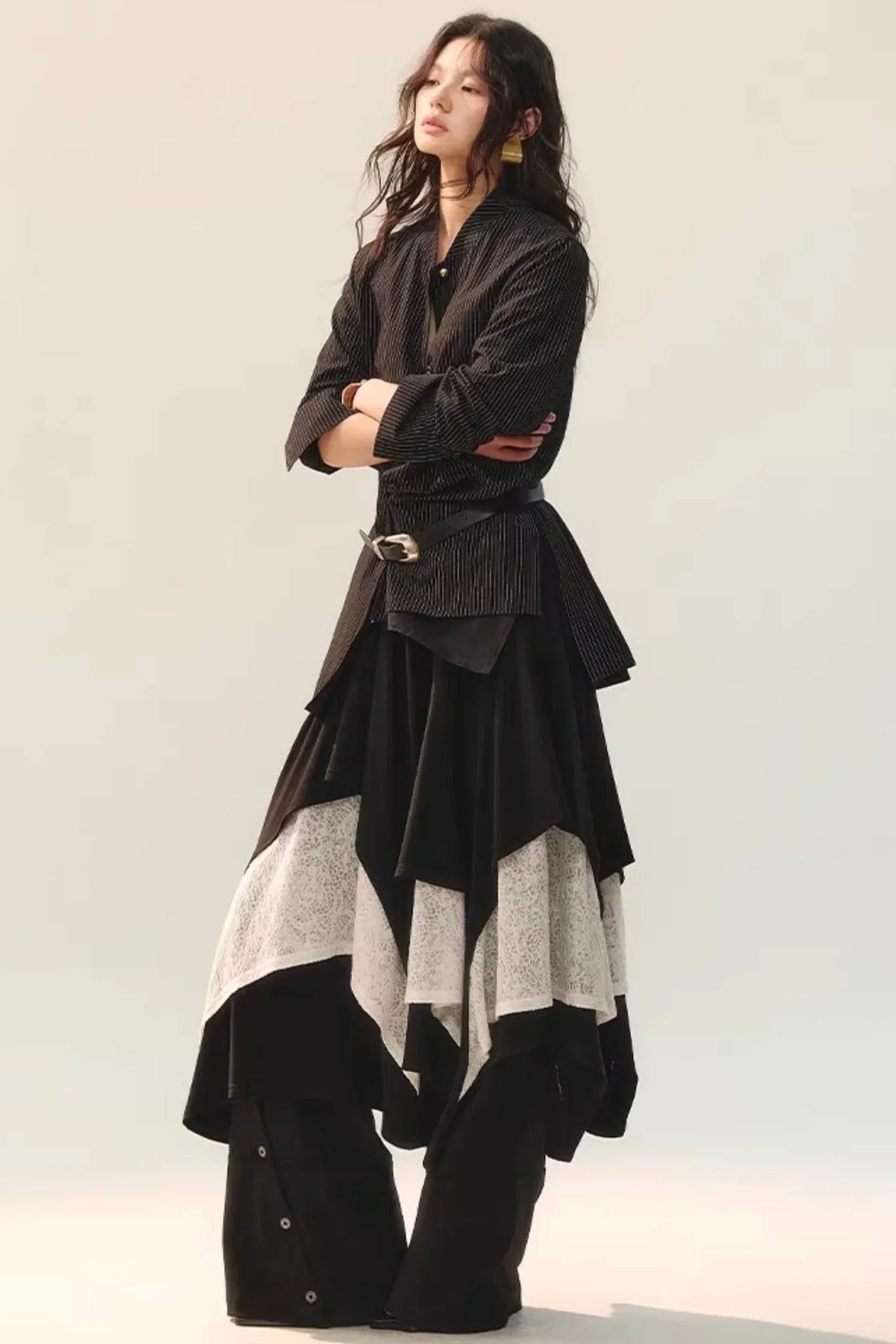 Black Wool Lace Top & Skirt Set-Up