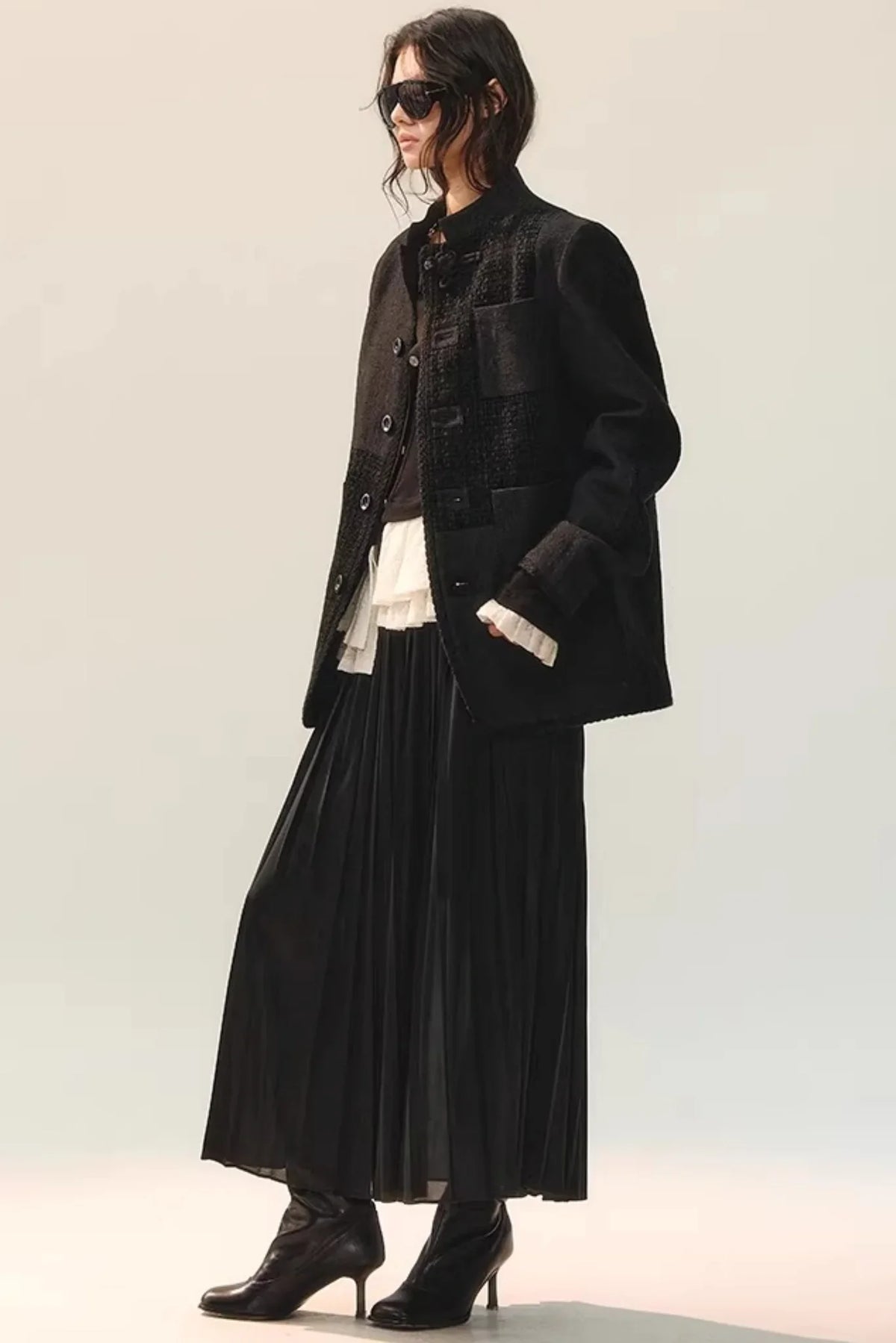 Black Wool Lace Top & Skirt Set-Up