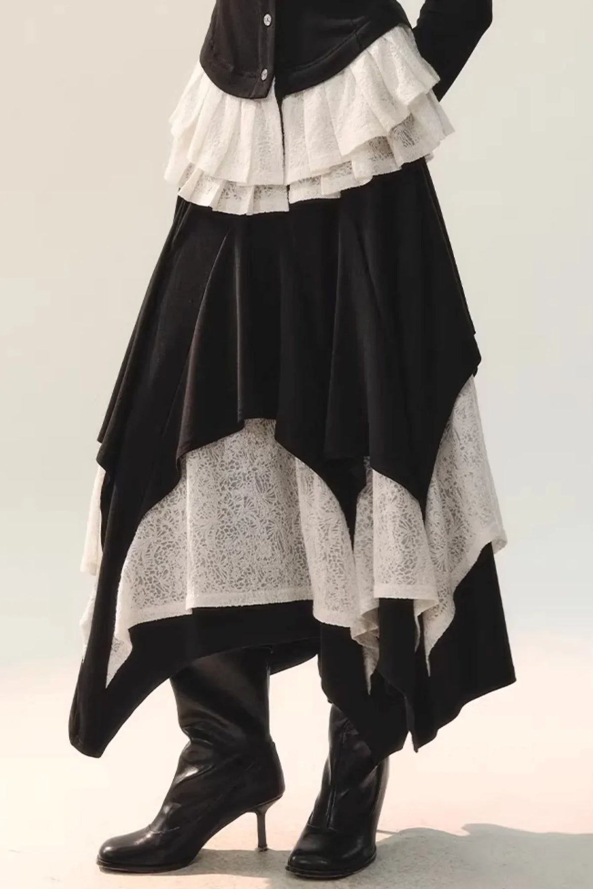 Black Wool Lace Top & Skirt Set-Up