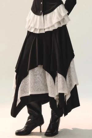 Black Wool Lace Top & Skirt Set-Up