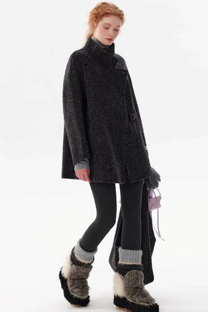 Black Wool Stand Collar Coat