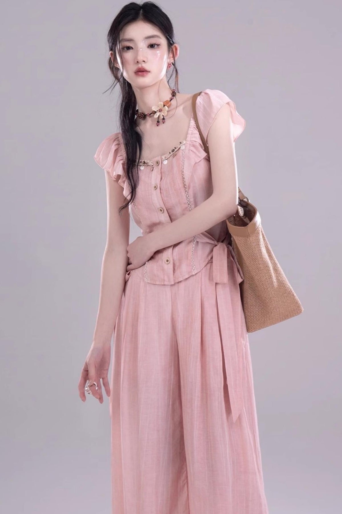 Blossom Breeze Ruffle Sleeve Tie Set-Up
