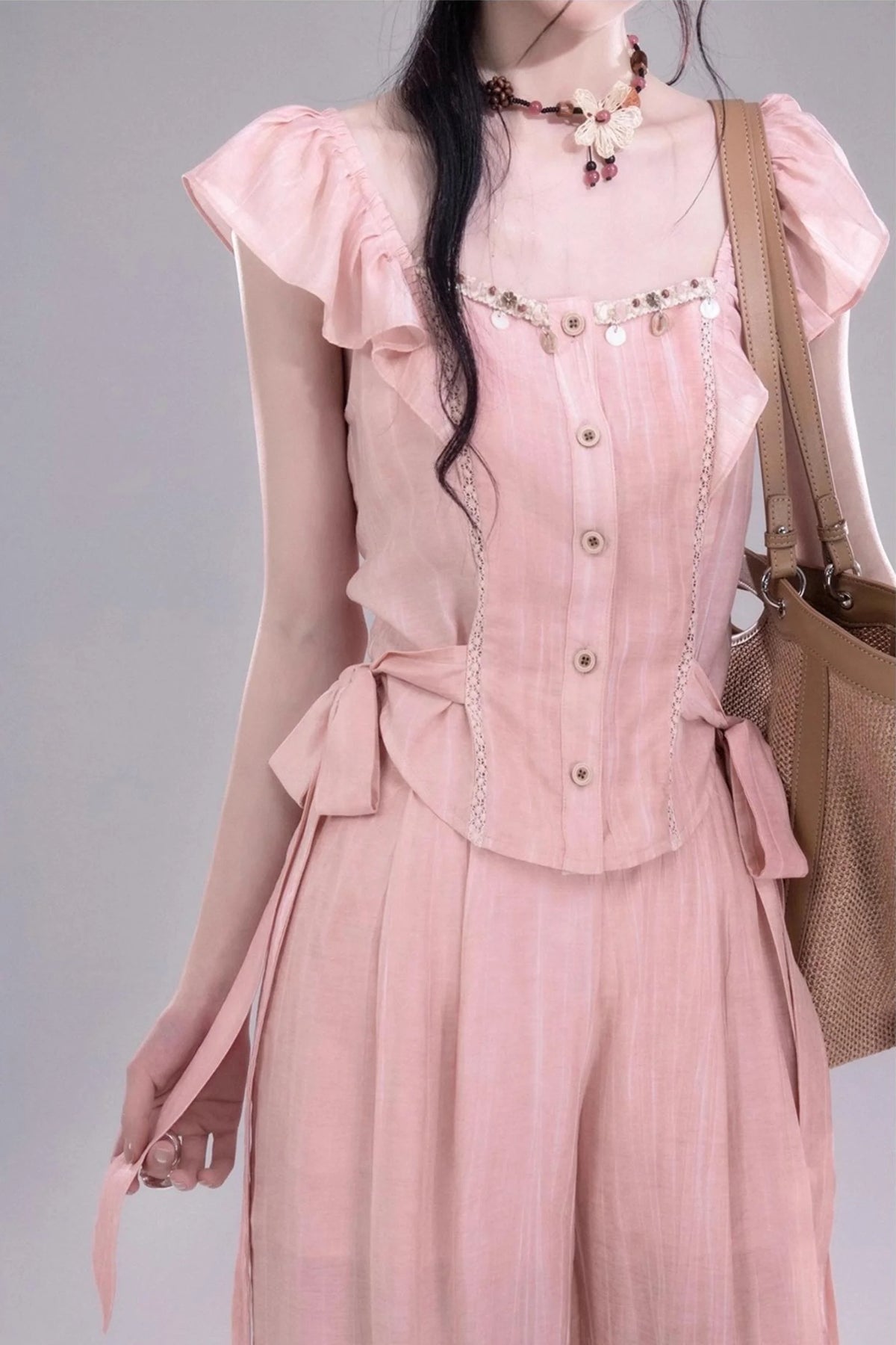 Blossom Breeze Ruffle Sleeve Tie Set-Up