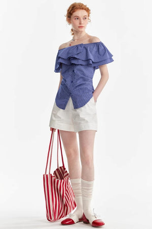 Blue Asymmetrical Ruffle Top
