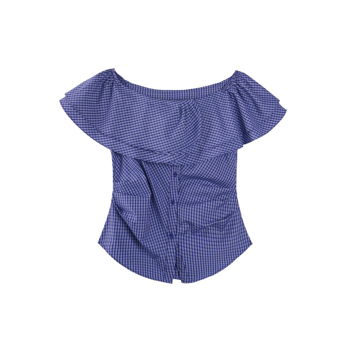 Blue Asymmetrical Ruffle Top