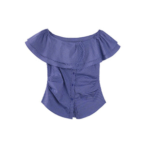 Blue Asymmetrical Ruffle Top
