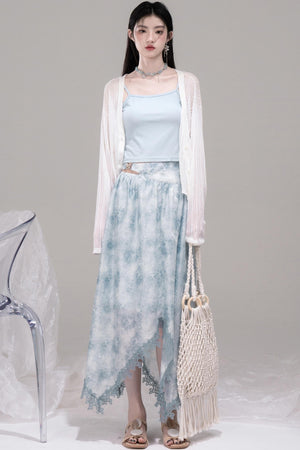 Blue Bow Waist Skirt Set-Up