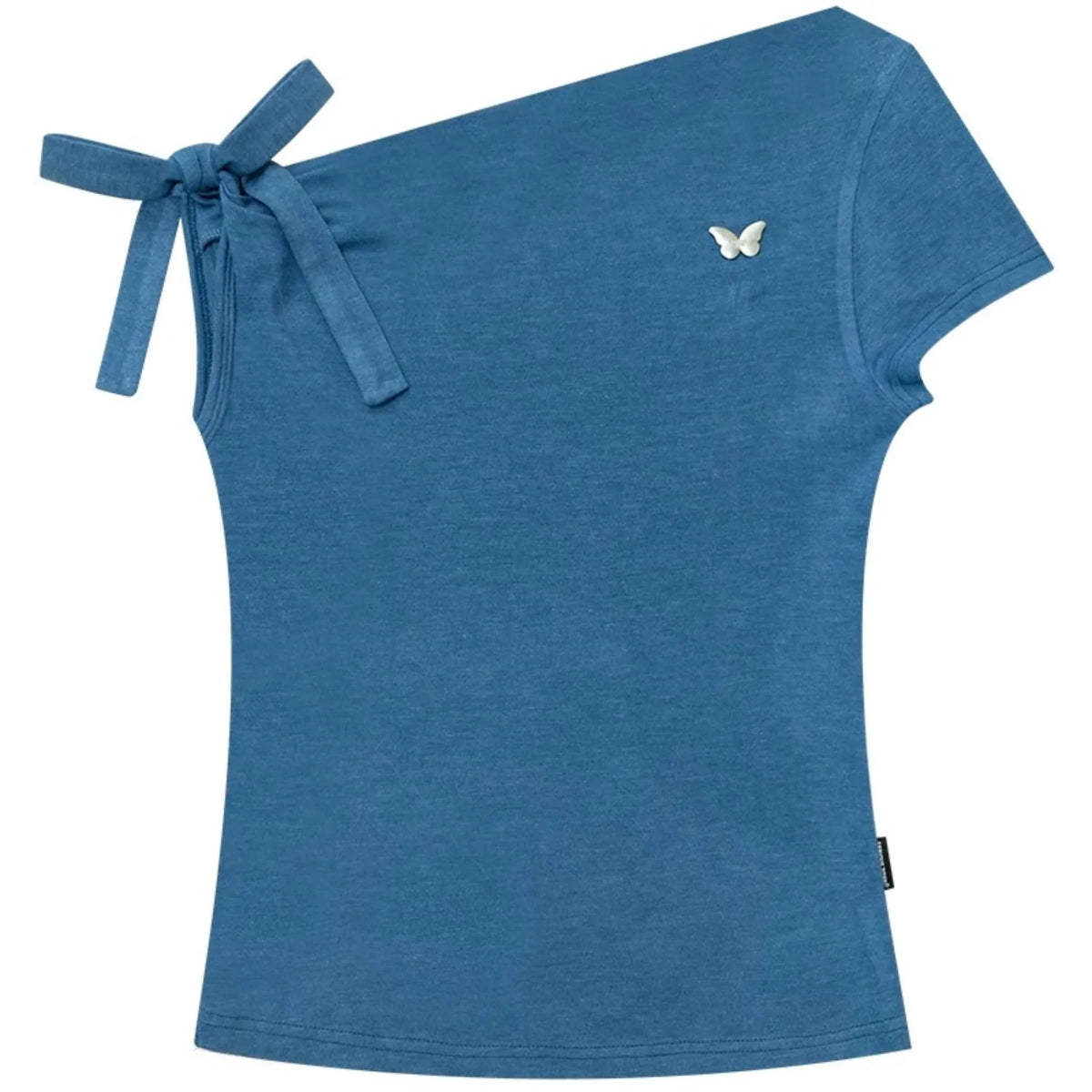 Blue Butterfly Off-Shoulder Short-Sleeve Top