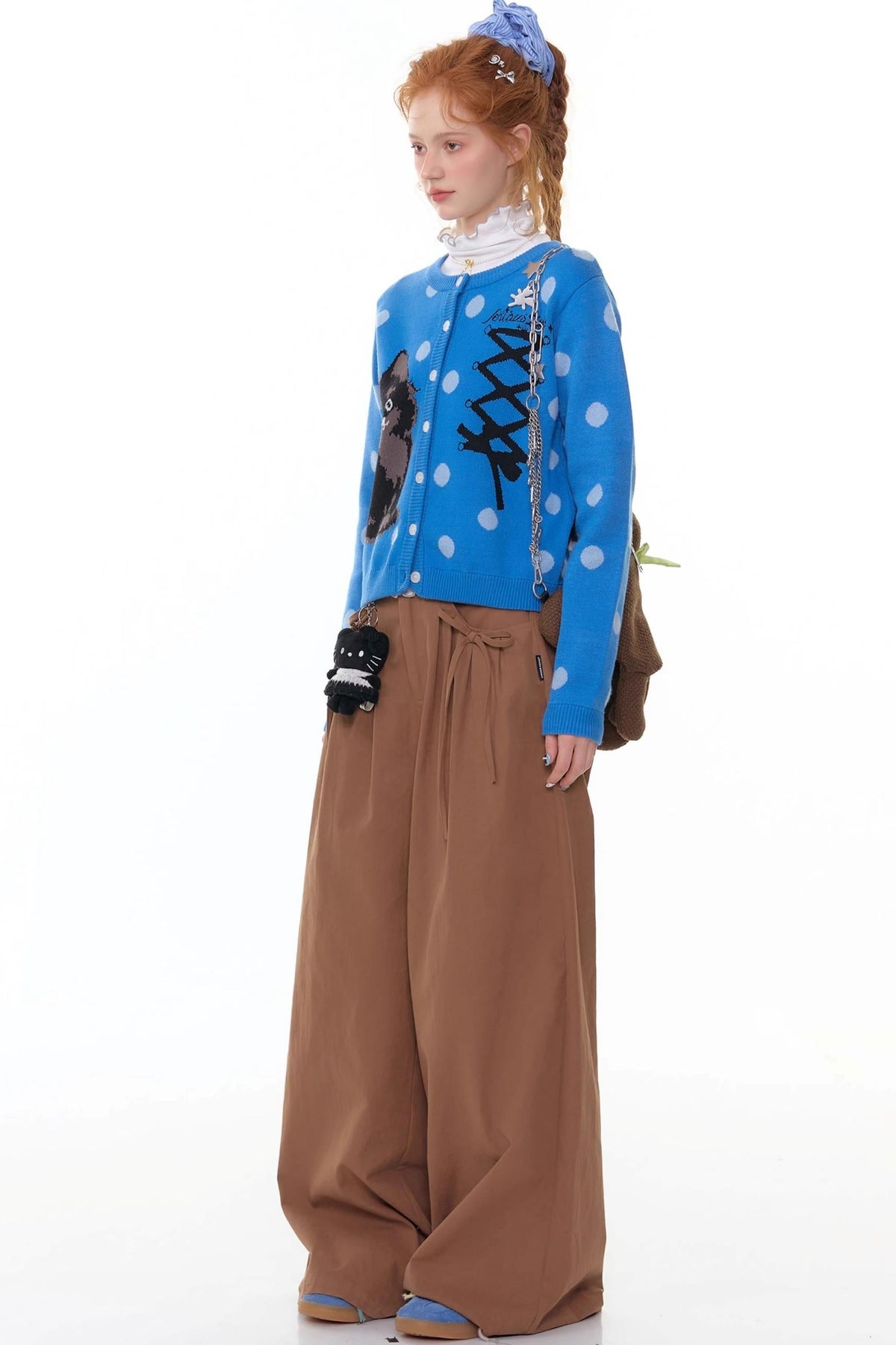 Blue Cat Polka Dot Knitted Cardigan
