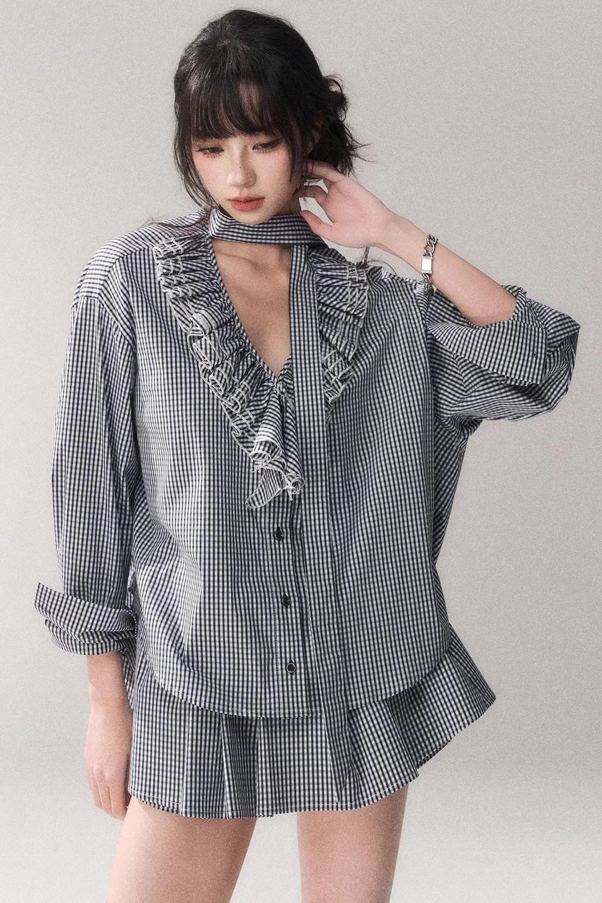 Blue Check Lace Shirt Set-Up