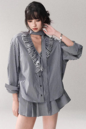 Blue Check Lace Shirt Set-Up