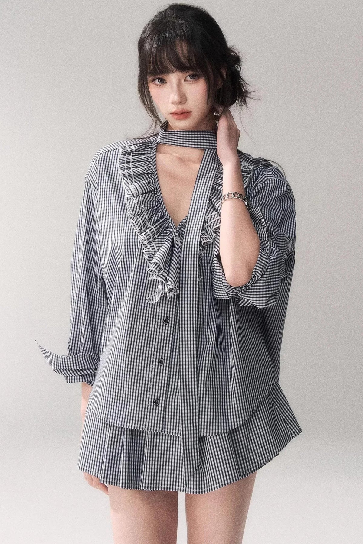 Blue Check Lace Shirt Set-Up