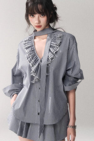 Blue Check Lace Shirt Set-Up